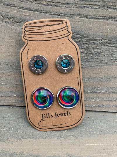 Rainbow Swirl 38 Caliber bullet earring set - Jill's Jewels | Unique, Handcrafted, Trendy, And Fun Jewelry