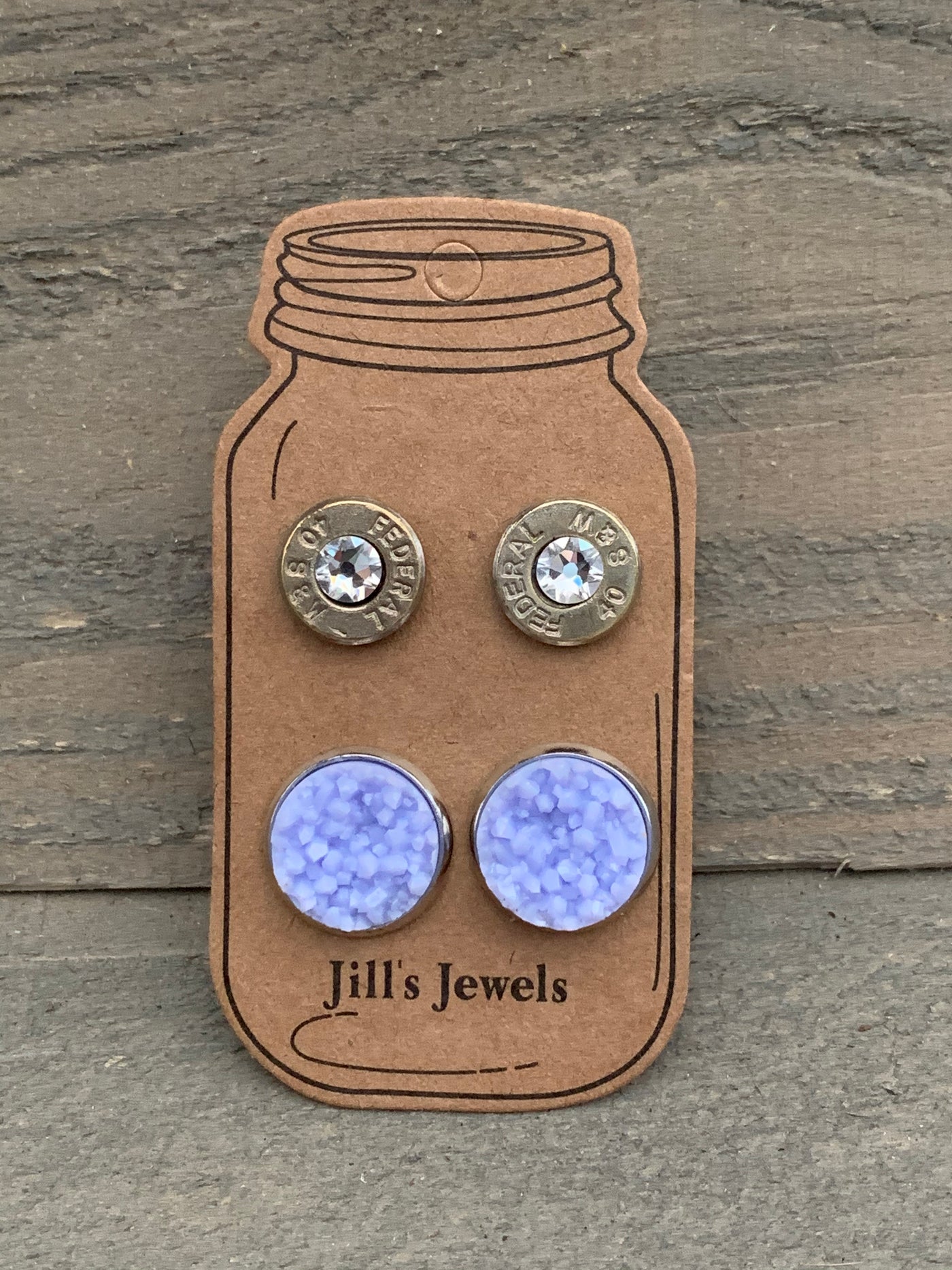 Lilac Purple 40 Caliber bullet earring set - Jill's Jewels | Unique, Handcrafted, Trendy, And Fun Jewelry