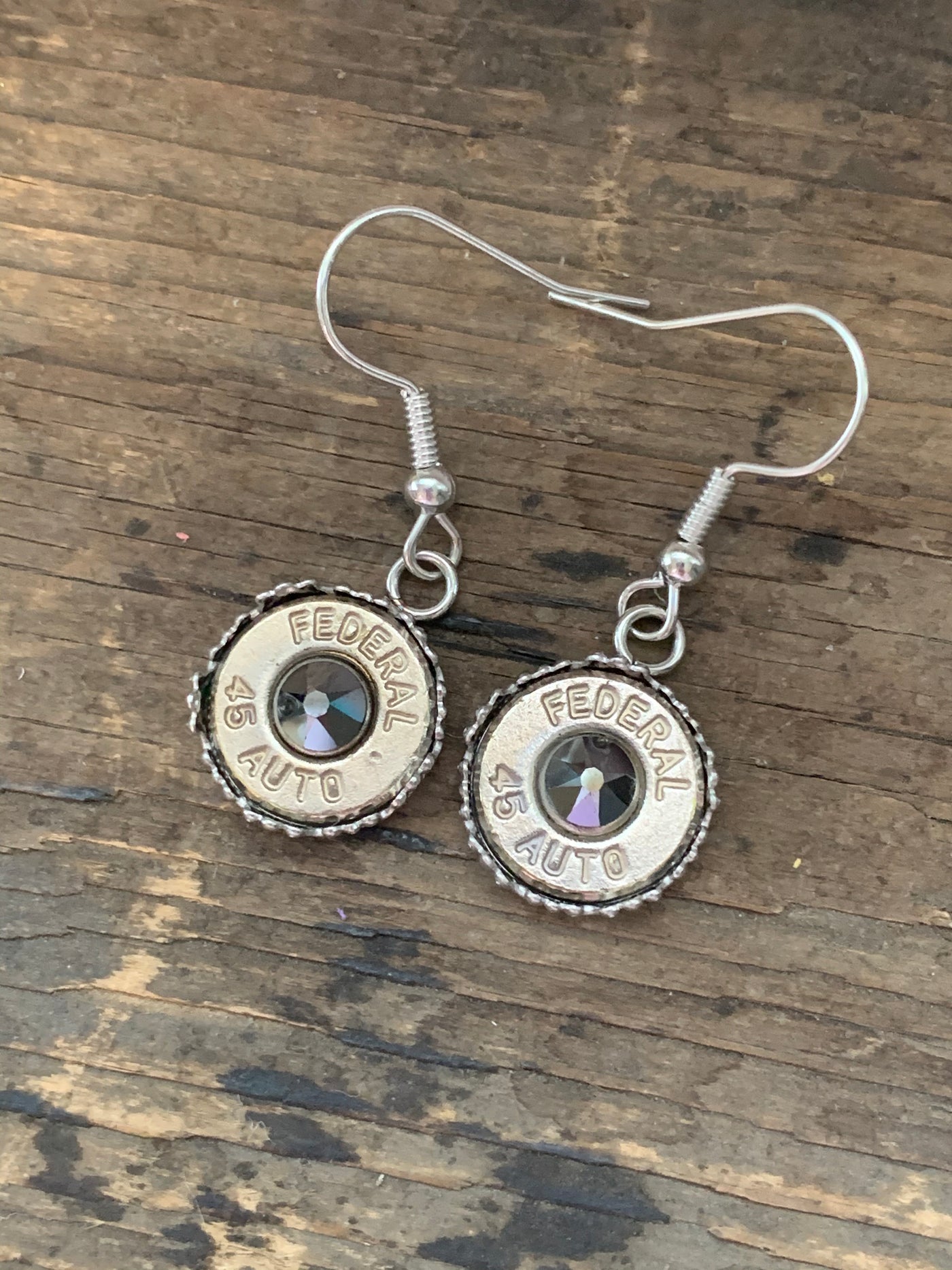 45 caliber jet black filigree rimmed drop bullet earrings - Jill's Jewels | Unique, Handcrafted, Trendy, And Fun Jewelry