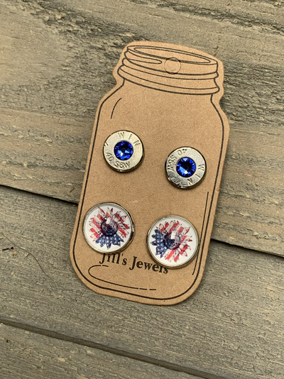 Red White And Blue Sunflower Flag 40 Caliber bullet earring set - Jill's Jewels | Unique, Handcrafted, Trendy, And Fun Jewelry
