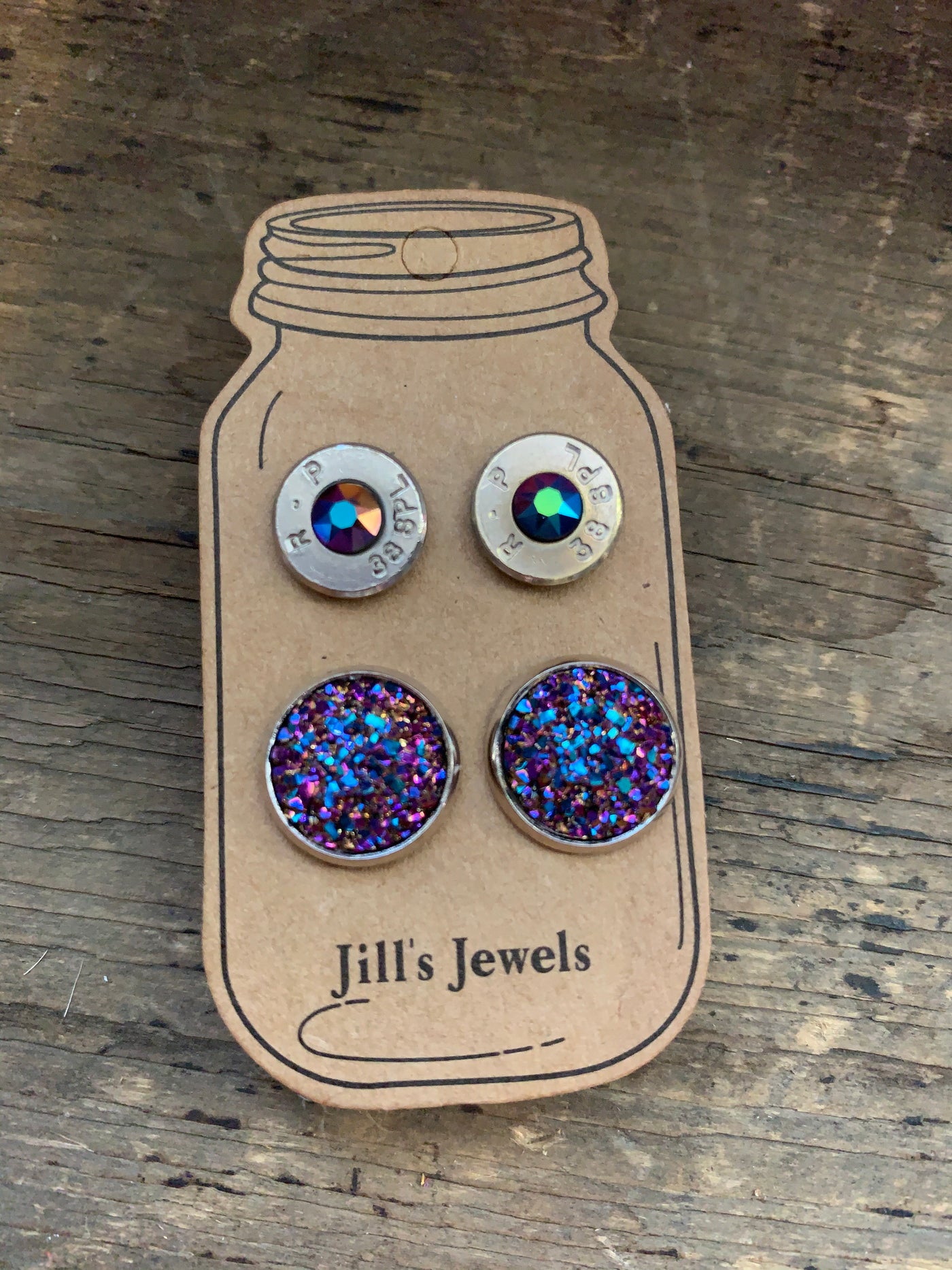 Blue Rainbow Druzy and 38 Special bullet earring set - Jill's Jewels | Unique, Handcrafted, Trendy, And Fun Jewelry