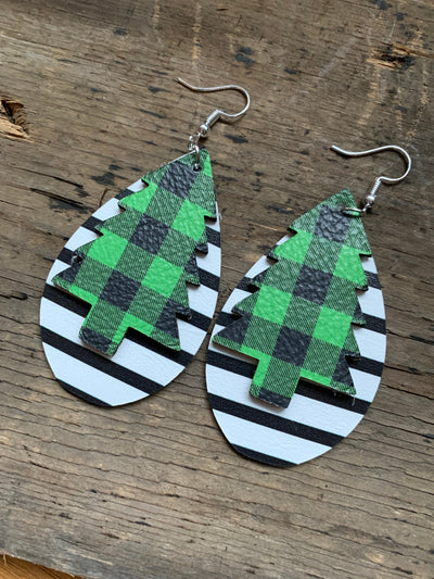 Christmas Tree Stripe and Green Buffalo Plaid Earrings - Jill's Jewels | Unique, Handcrafted, Trendy, And Fun Jewelry