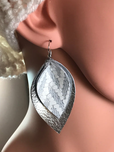 Silver chevron leather earrings - Jill's Jewels | Unique, Handcrafted, Trendy, And Fun Jewelry