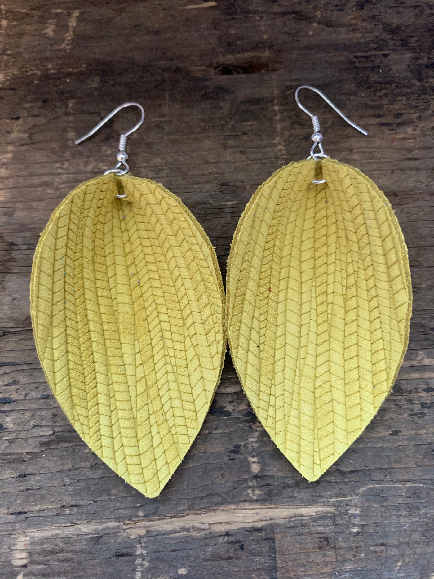 Yellow Palm Leaf Leather Earrings - Jill's Jewels | Unique, Handcrafted, Trendy, And Fun Jewelry