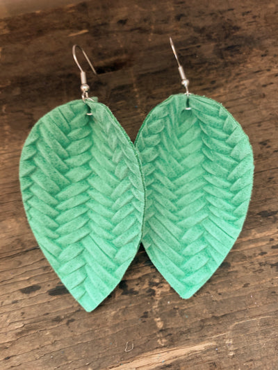 Spring Green Braided Leather Earrings - Jill's Jewels | Unique, Handcrafted, Trendy, And Fun Jewelry