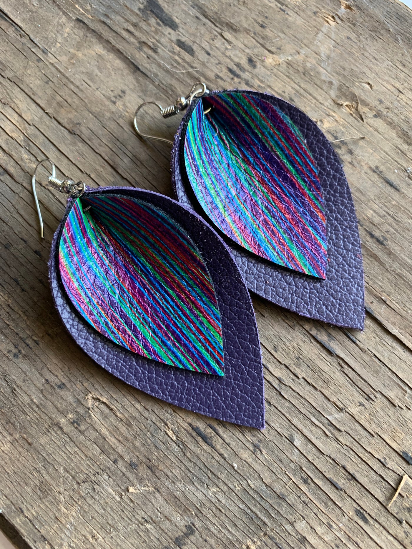 Purple and Rainbow Leather Earrings - Jill's Jewels | Unique, Handcrafted, Trendy, And Fun Jewelry