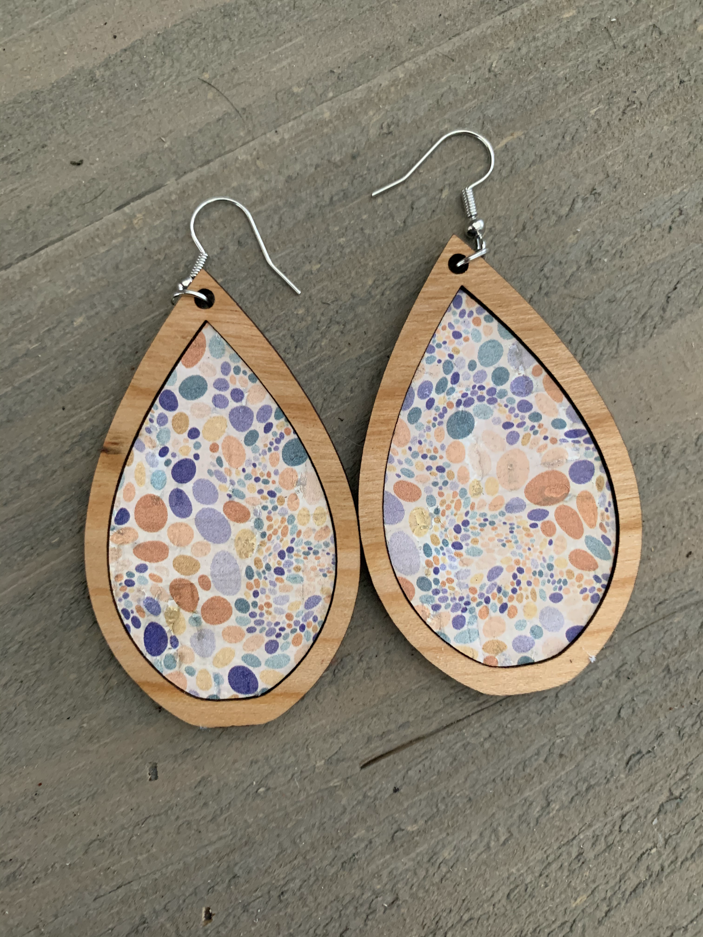 Pastel Pebble Cork and Wood Teardrop Earrings - Jill's Jewels | Unique, Handcrafted, Trendy, And Fun Jewelry