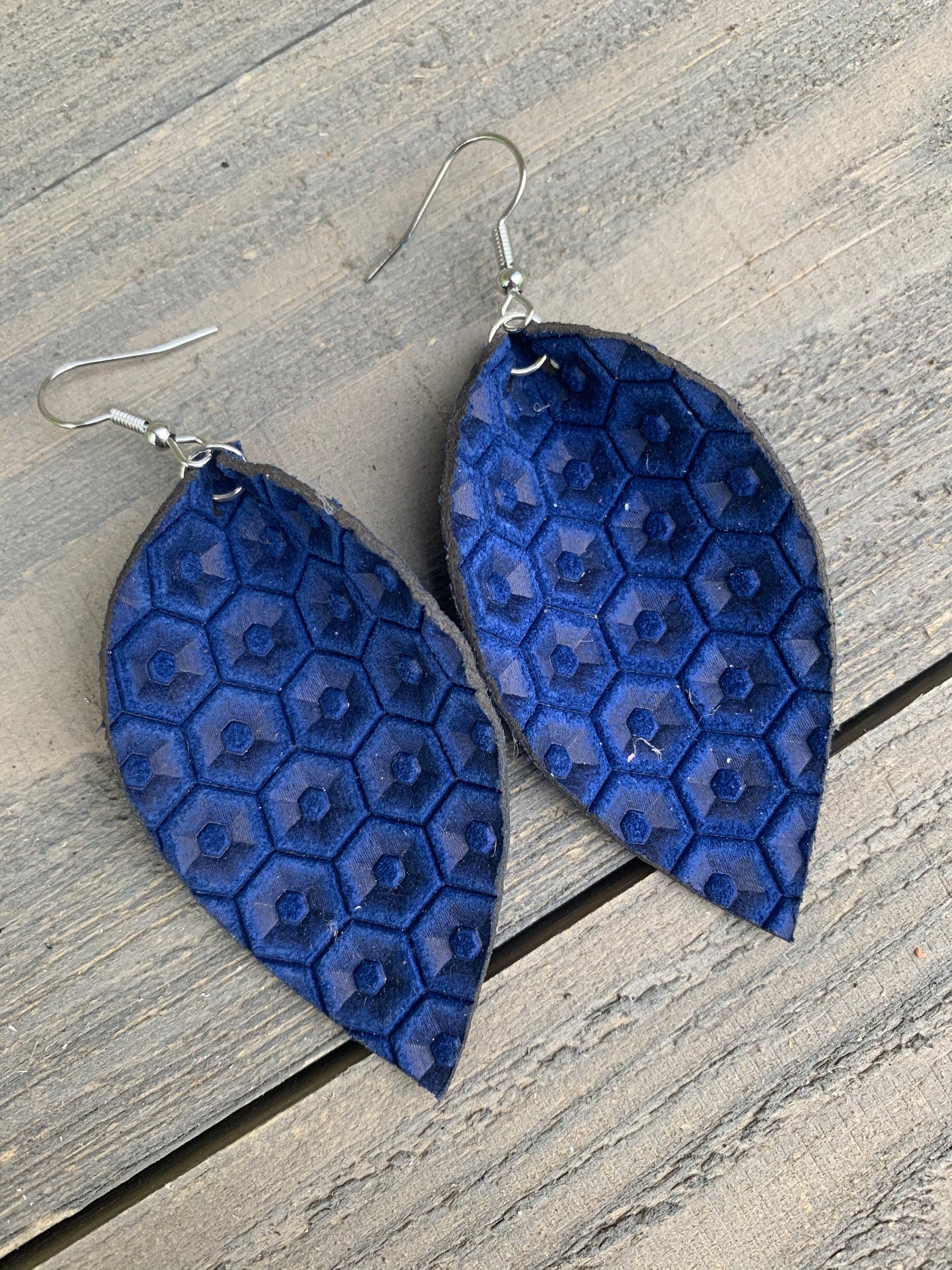Blue Honeycomb Leather Earrings - Jill's Jewels | Unique, Handcrafted, Trendy, And Fun Jewelry