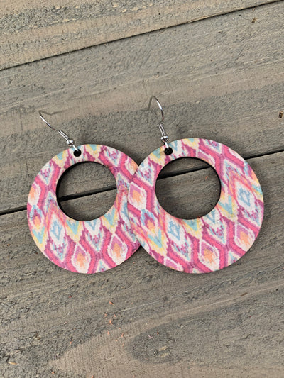 Pink Aztec Round Cork Leather Earring - Jill's Jewels | Unique, Handcrafted, Trendy, And Fun Jewelry
