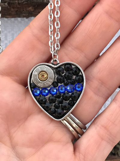 Rhinestone Bullet Heart Necklace- Law Enforcement - Jill's Jewels | Unique, Handcrafted, Trendy, And Fun Jewelry