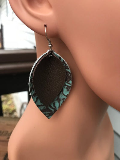 Turquoise and Brown Leather Earrings - Jill's Jewels | Unique, Handcrafted, Trendy, And Fun Jewelry