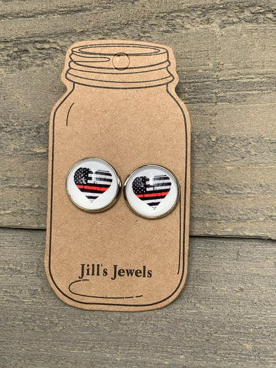 Red Line Heart Stud Earrings - Jill's Jewels | Unique, Handcrafted, Trendy, And Fun Jewelry