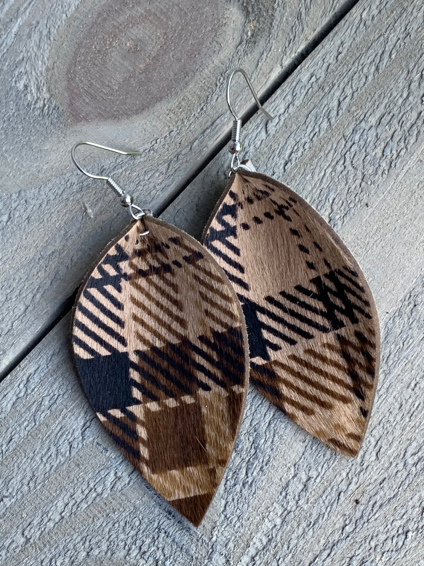 Brown Plaid hair on leather earring - Jill's Jewels | Unique, Handcrafted, Trendy, And Fun Jewelry