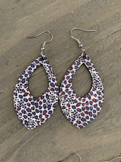 Red White and Blue Leopard Cork Teardrop Earring - Jill's Jewels | Unique, Handcrafted, Trendy, And Fun Jewelry