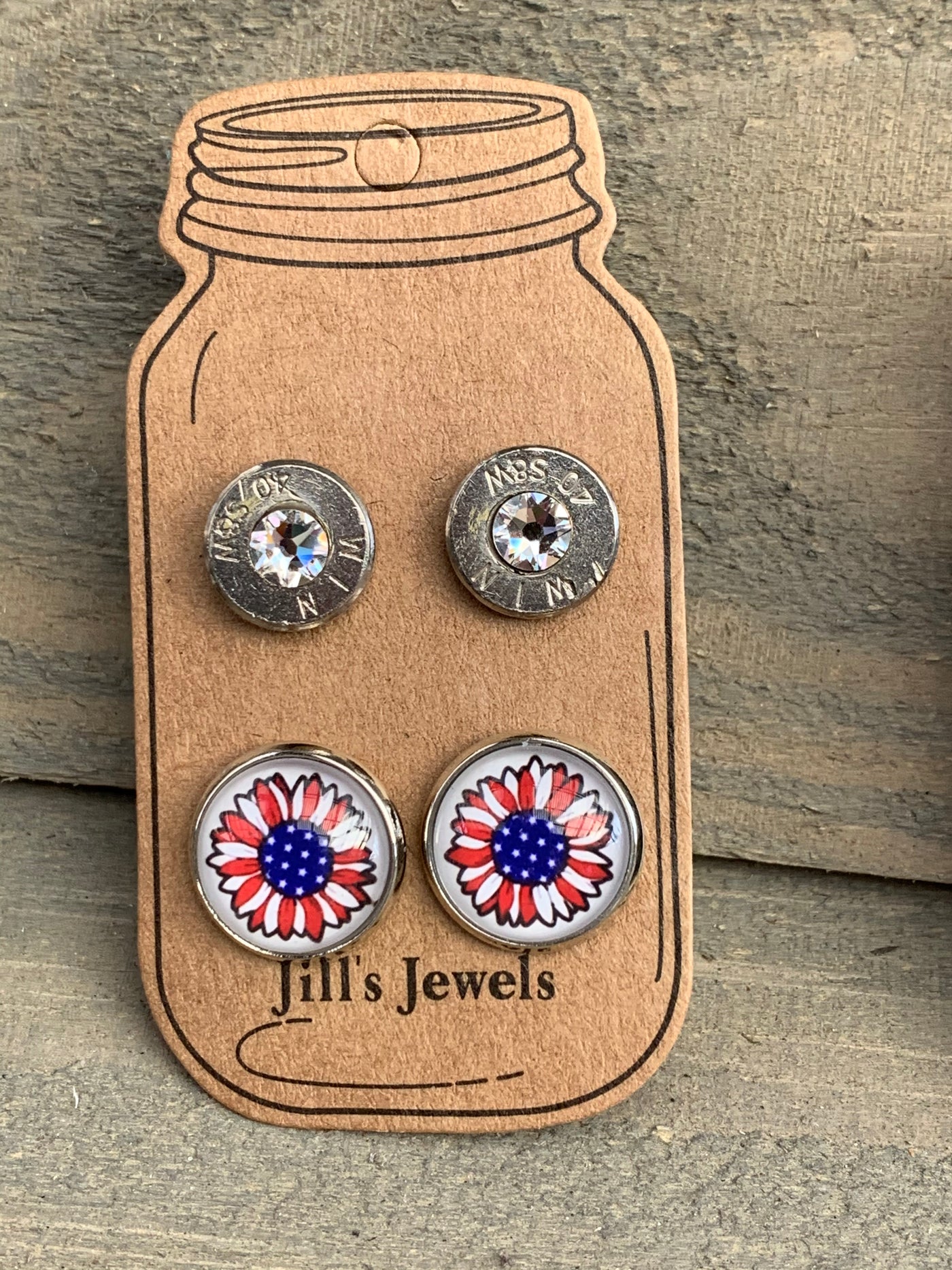 Red White and Blue Daisy 40 Caliber bullet earring set - Jill's Jewels | Unique, Handcrafted, Trendy, And Fun Jewelry