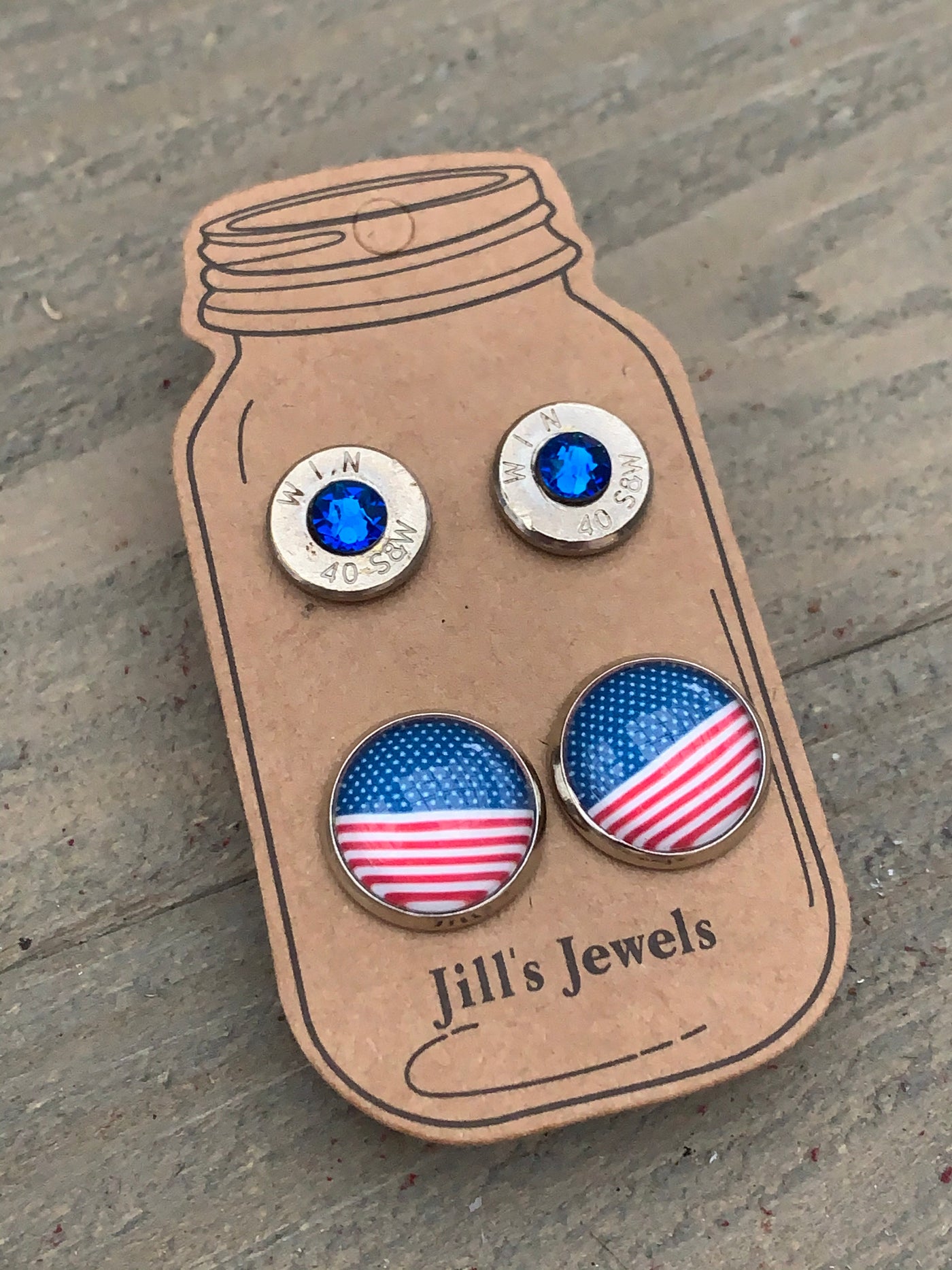 American Flag Red, White and Blue 40 Caliber bullet earring set - Jill's Jewels | Unique, Handcrafted, Trendy, And Fun Jewelry