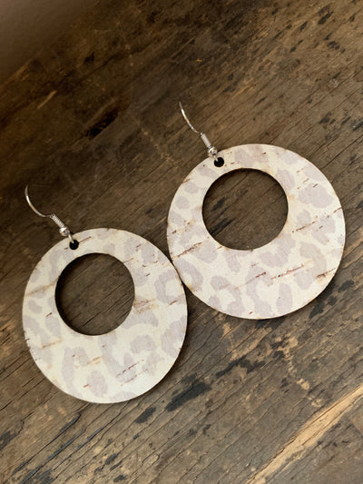 Neutral Tan Leopard Print Cork Hoop Earring - Jill's Jewels | Unique, Handcrafted, Trendy, And Fun Jewelry