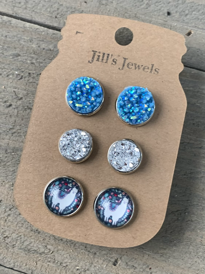 Blue Llama Faux Druzy Earring 3 Set - Jill's Jewels | Unique, Handcrafted, Trendy, And Fun Jewelry