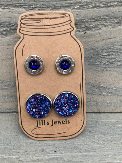 Blue Cosmic 9mm bullet earring set - Jill's Jewels | Unique, Handcrafted, Trendy, And Fun Jewelry