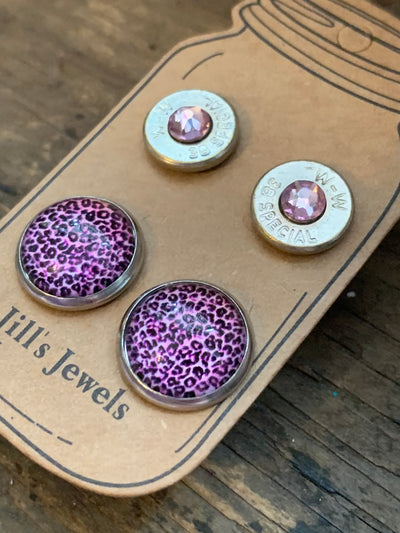 Lilac Purple Leopard Print and 38 Special bullet earring set - Jill's Jewels | Unique, Handcrafted, Trendy, And Fun Jewelry