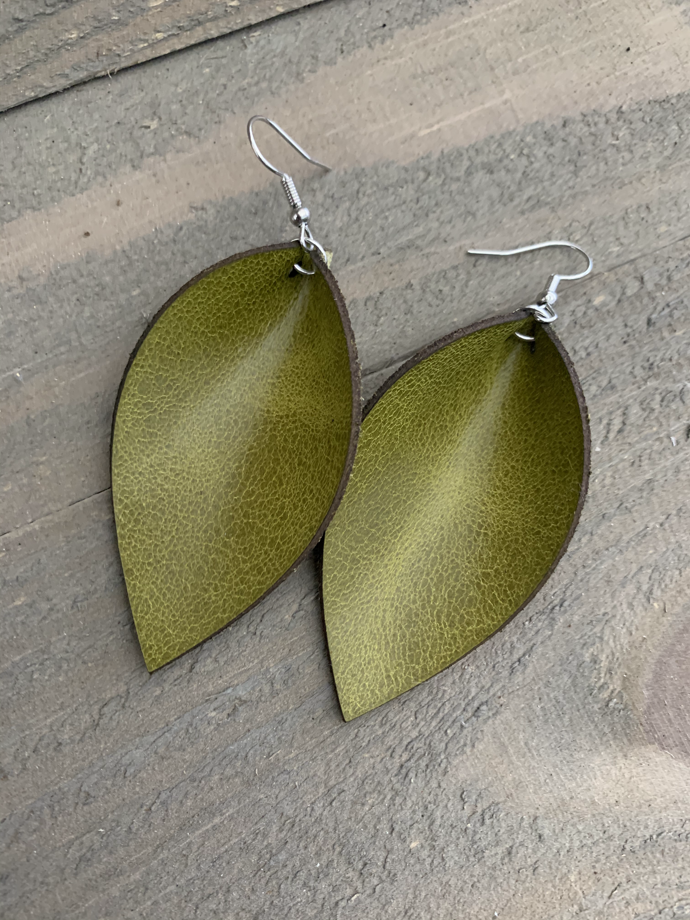 Olive Spring Green Leather Earrings - Jill's Jewels | Unique, Handcrafted, Trendy, And Fun Jewelry
