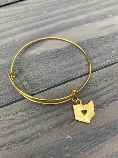 Gold Ohio Heart Cutout Bangle Bracelet - Jill's Jewels | Unique, Handcrafted, Trendy, And Fun Jewelry