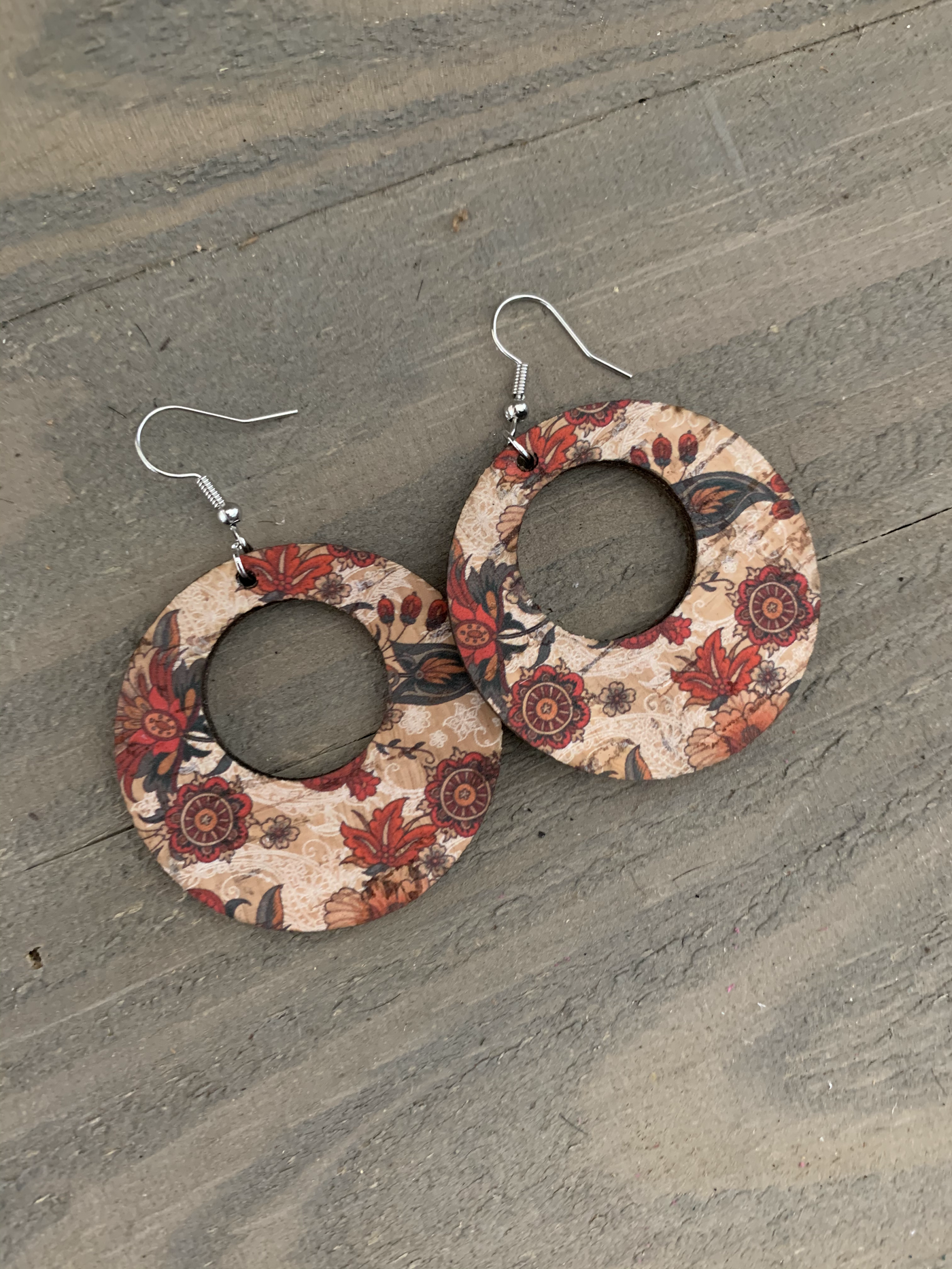 Red Floral Cork Hoop Earring - Jill's Jewels | Unique, Handcrafted, Trendy, And Fun Jewelry