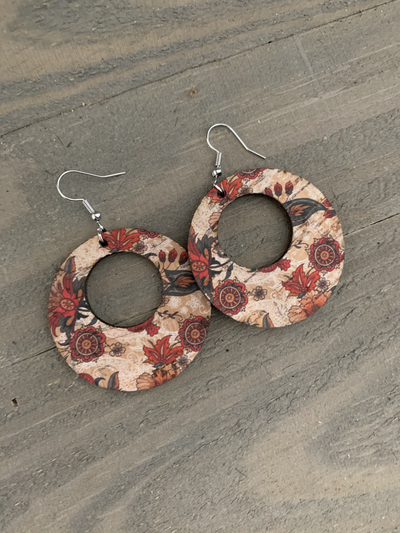 Red Floral Cork Hoop Earring - Jill's Jewels | Unique, Handcrafted, Trendy, And Fun Jewelry