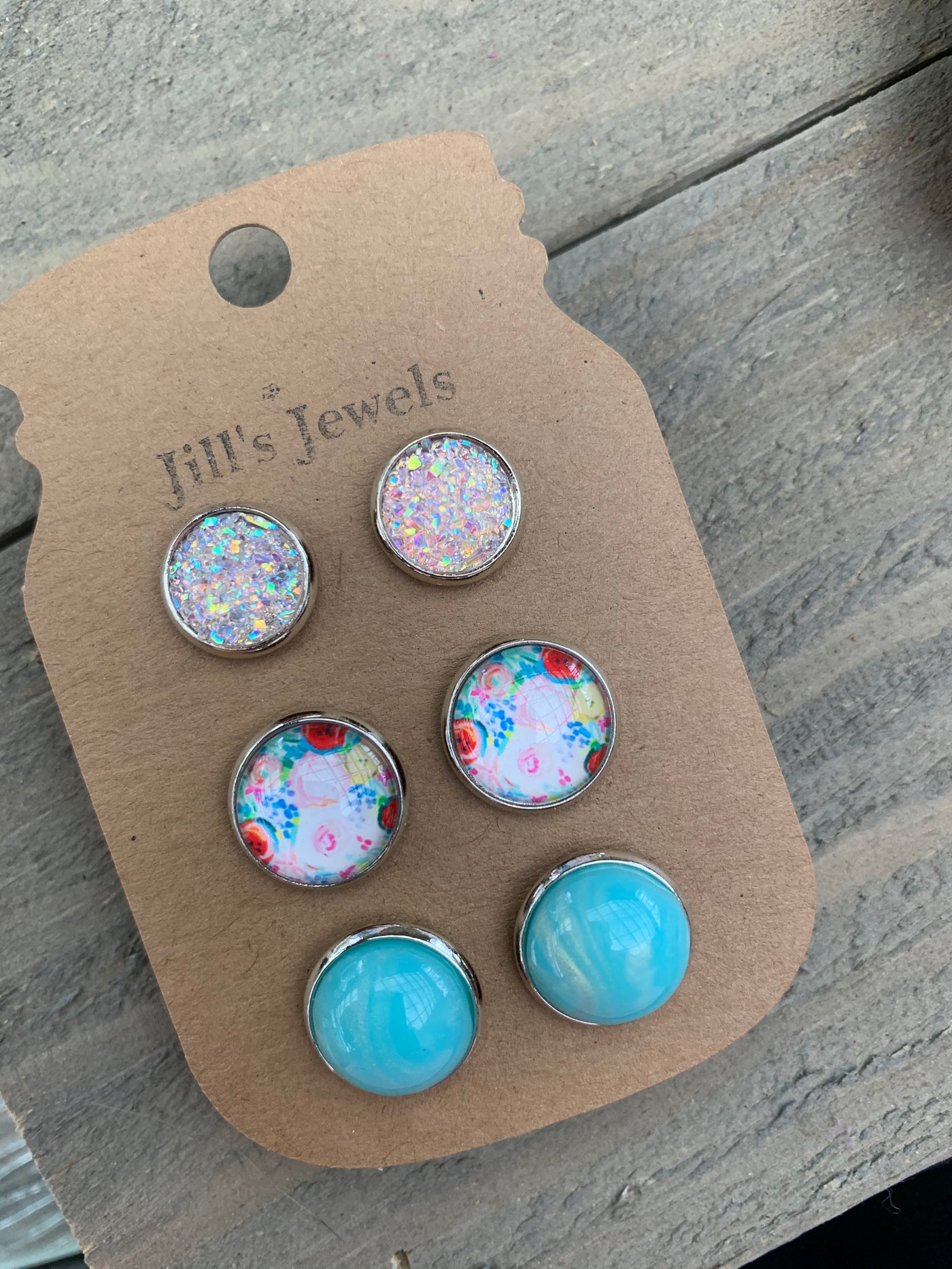Spring Floral Turquoise Faux Druzy Earring 3 Set - Jill's Jewels | Unique, Handcrafted, Trendy, And Fun Jewelry