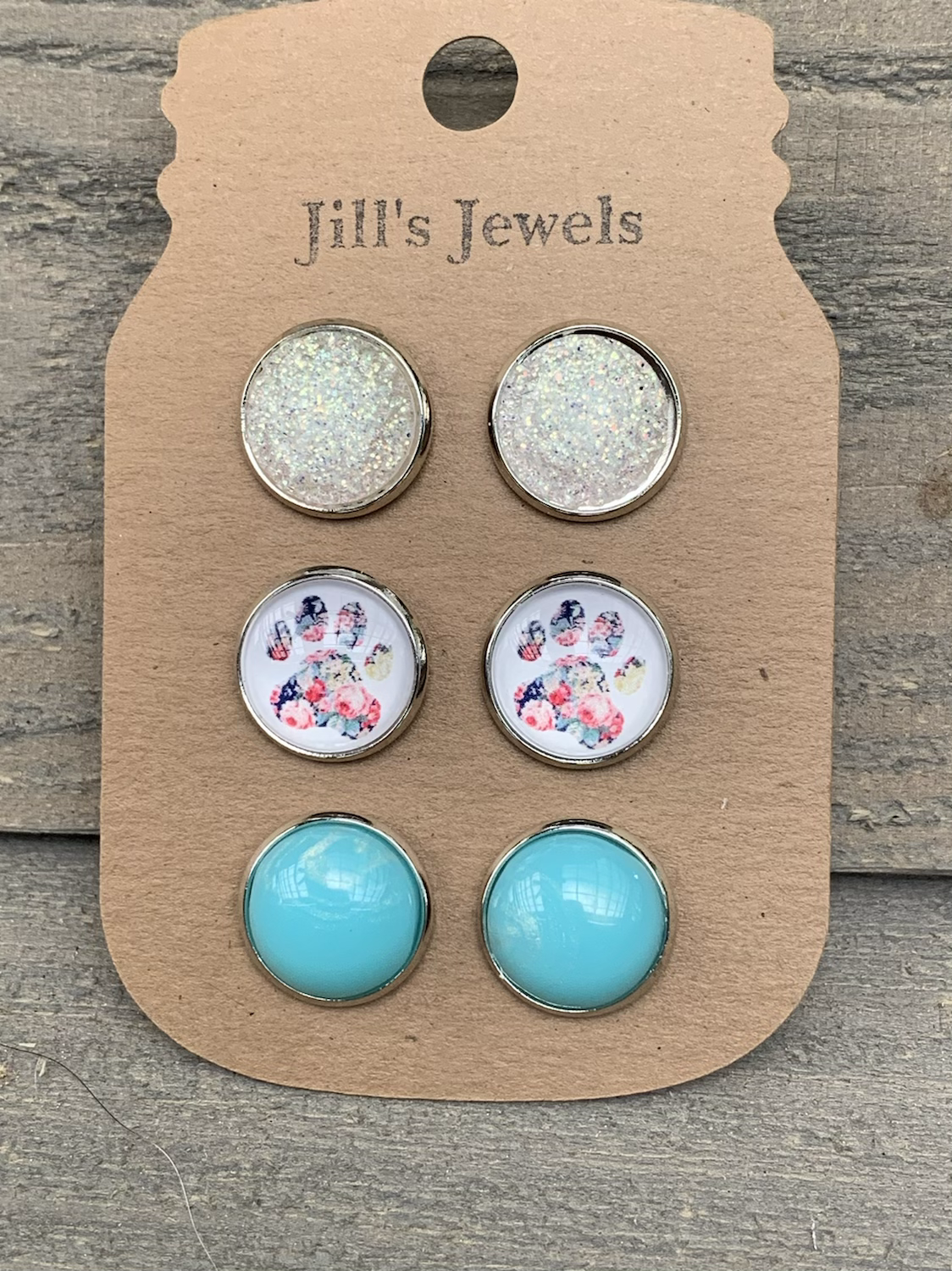 Floral Paw Print Mint Faux Druzy Earring 3 Set - Jill's Jewels | Unique, Handcrafted, Trendy, And Fun Jewelry