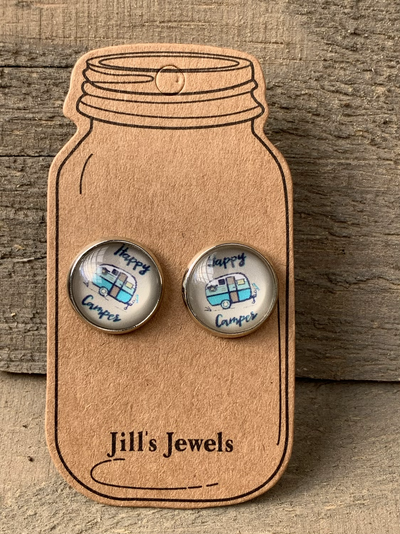 Happy Camper Stud Earrings - Jill's Jewels | Unique, Handcrafted, Trendy, And Fun Jewelry