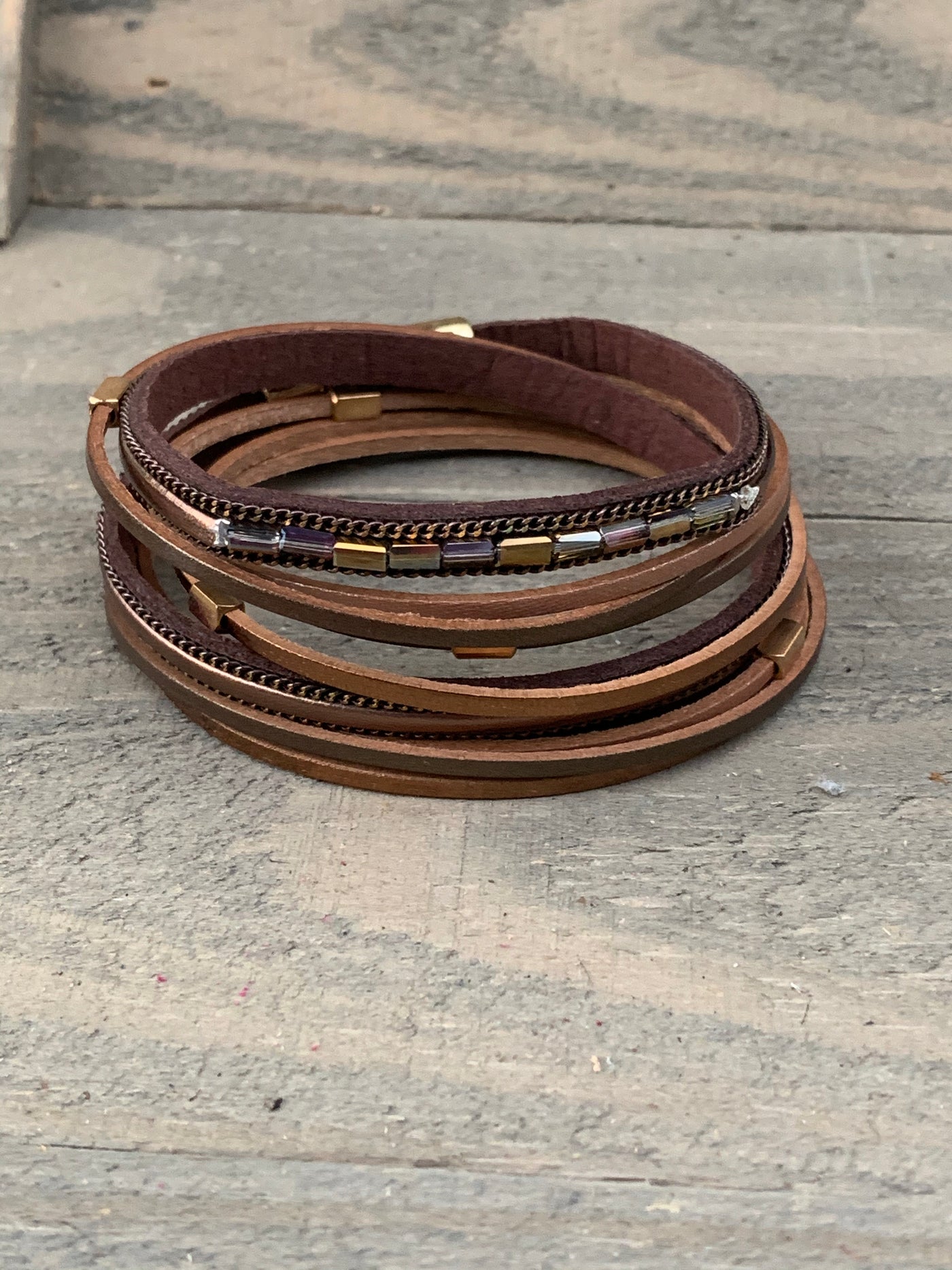Brown Metallic Double Wrap Magnetic Bracelet - Jill's Jewels | Unique, Handcrafted, Trendy, And Fun Jewelry