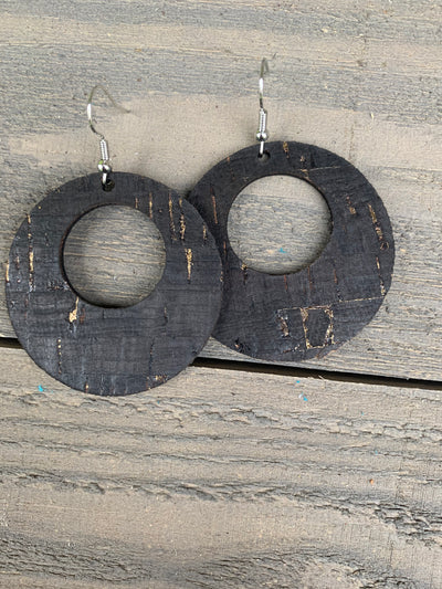 Black with Gold Cork Hoop Earring - Jill's Jewels | Unique, Handcrafted, Trendy, And Fun Jewelry