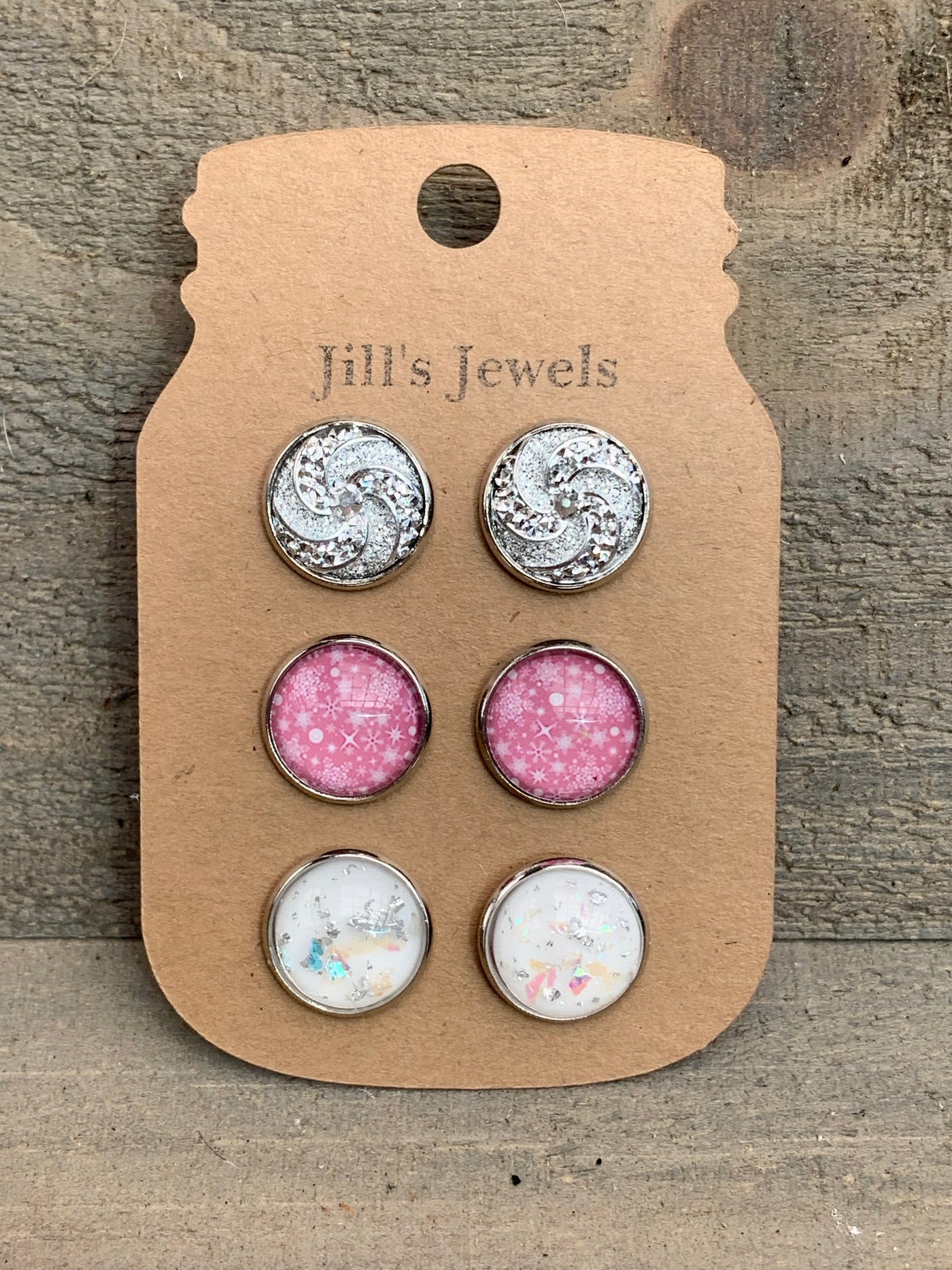 Pink Snowflake with Silver Faux Druzy Earring 3 Set - Jill's Jewels | Unique, Handcrafted, Trendy, And Fun Jewelry
