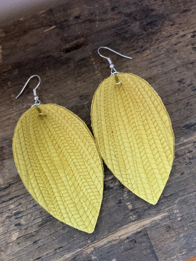 Yellow Palm Leaf Leather Earrings - Jill's Jewels | Unique, Handcrafted, Trendy, And Fun Jewelry
