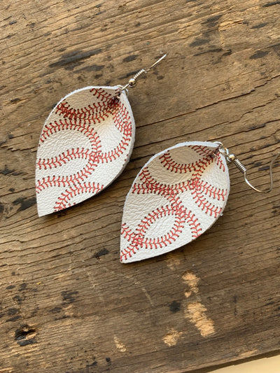 Baseball Leather Earrings - Jill's Jewels | Unique, Handcrafted, Trendy, And Fun Jewelry