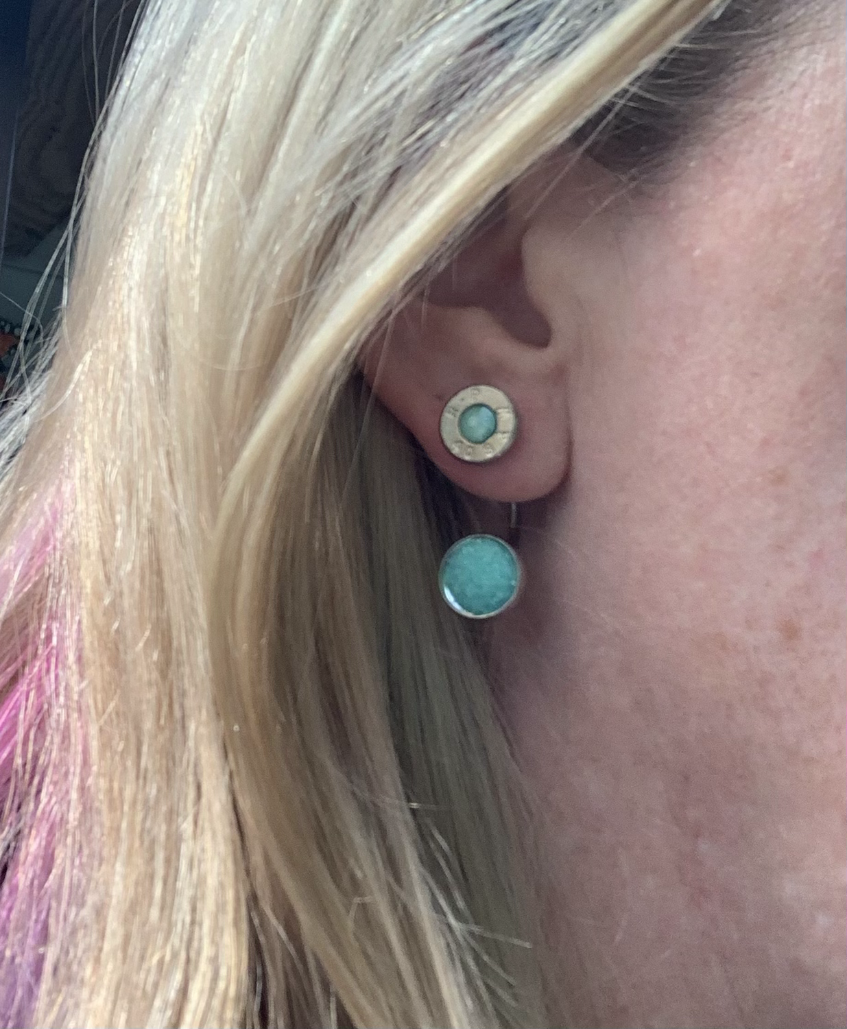 40 Caliber Drop Earring Studs with Mint Faux Druzy - Jill's Jewels | Unique, Handcrafted, Trendy, And Fun Jewelry