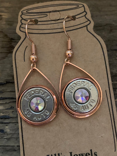 45 caliber rose gold tear drop bullet earrings - Jill's Jewels | Unique, Handcrafted, Trendy, And Fun Jewelry