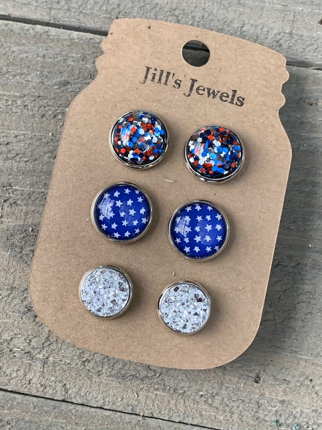 USA Blue Star Faux Druzy Earring 3 Set - Jill's Jewels | Unique, Handcrafted, Trendy, And Fun Jewelry