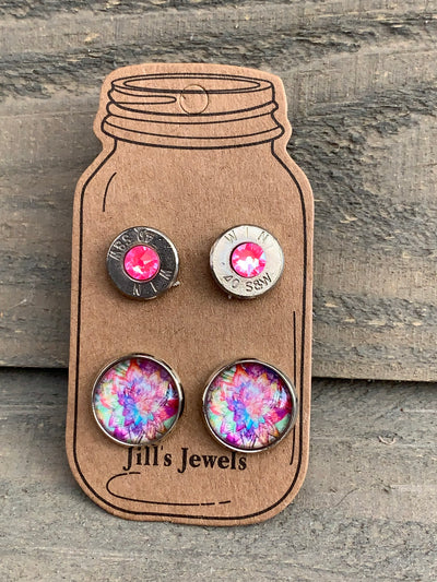 Hot Pink Rainbow 40 Caliber bullet earring set - Jill's Jewels | Unique, Handcrafted, Trendy, And Fun Jewelry