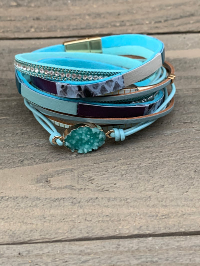 Teal Blue Druzy Double Wrap Magnetic Bracelet - Jill's Jewels | Unique, Handcrafted, Trendy, And Fun Jewelry