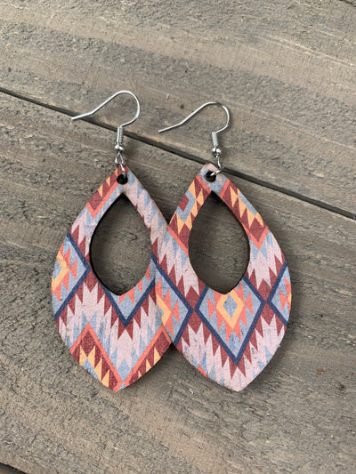 Blue and Orange Aztec Cork Teardrop Earring - Jill's Jewels | Unique, Handcrafted, Trendy, And Fun Jewelry