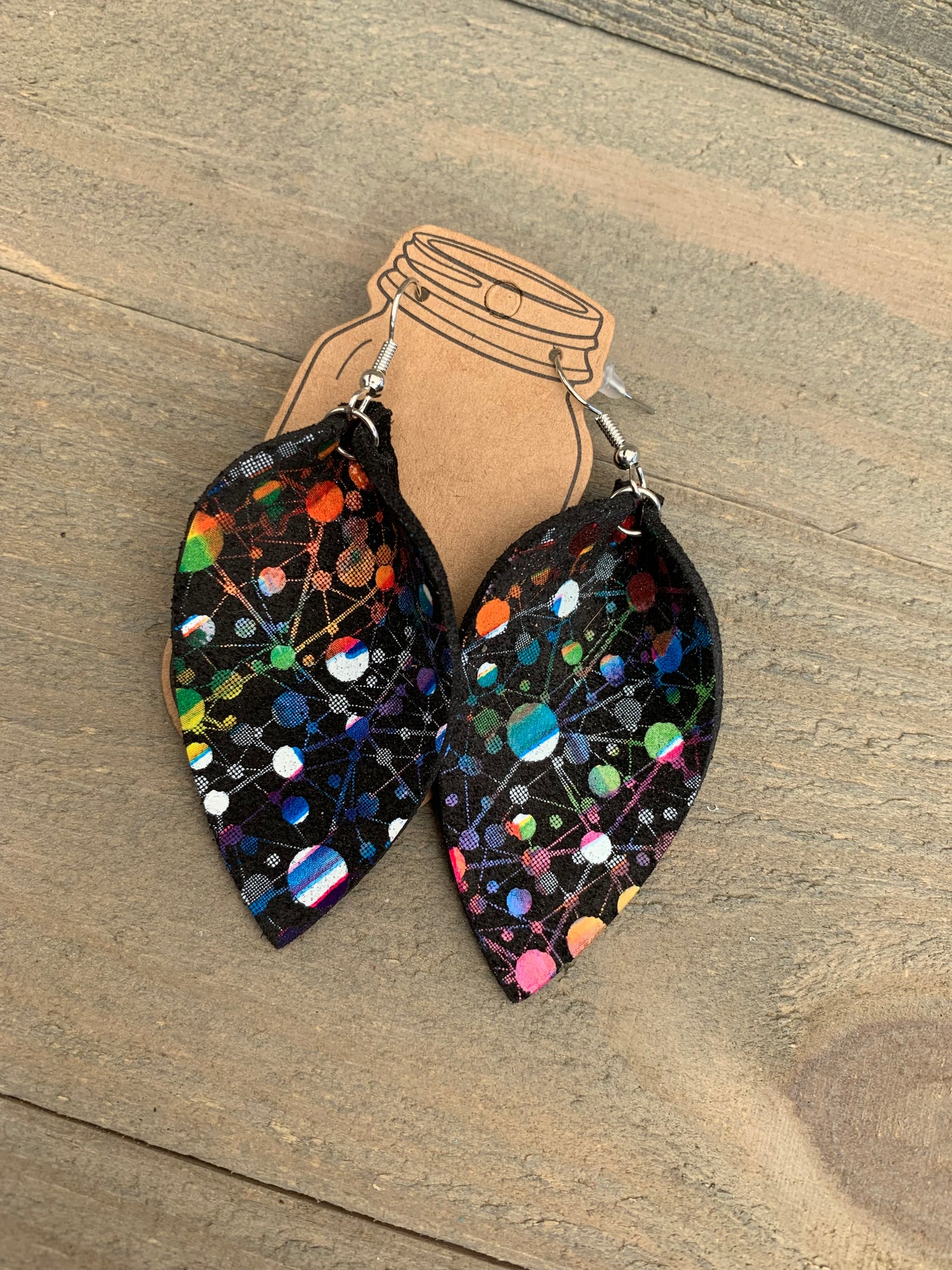 Black Paint Splatter Leather Earrings - Jill's Jewels | Unique, Handcrafted, Trendy, And Fun Jewelry