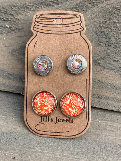 Yellow and Orange Aztec 40 Caliber bullet earring set - Jill's Jewels | Unique, Handcrafted, Trendy, And Fun Jewelry