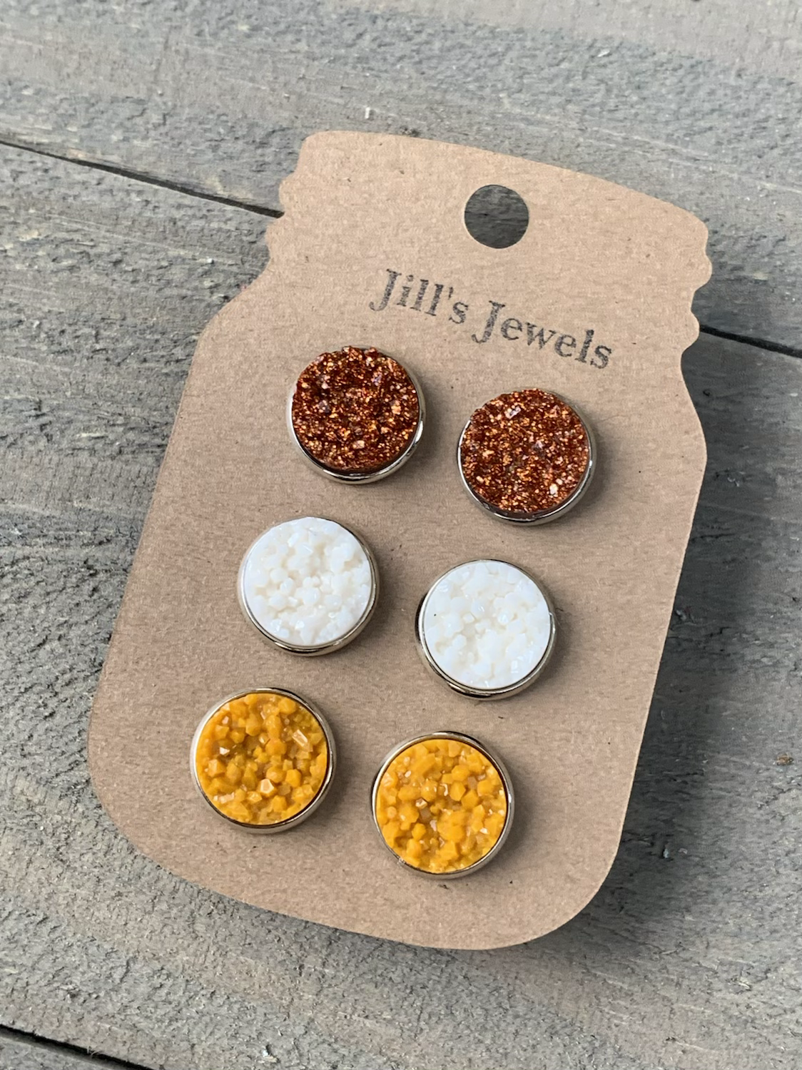 Fall Mustard Orange Faux Druzy Earring 3 Set - Jill's Jewels | Unique, Handcrafted, Trendy, And Fun Jewelry