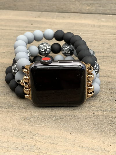 Grey Polymer Clay Beaded Stretch Smart Watch Band - Jill's Jewels | Unique, Handcrafted, Trendy, And Fun Jewelry