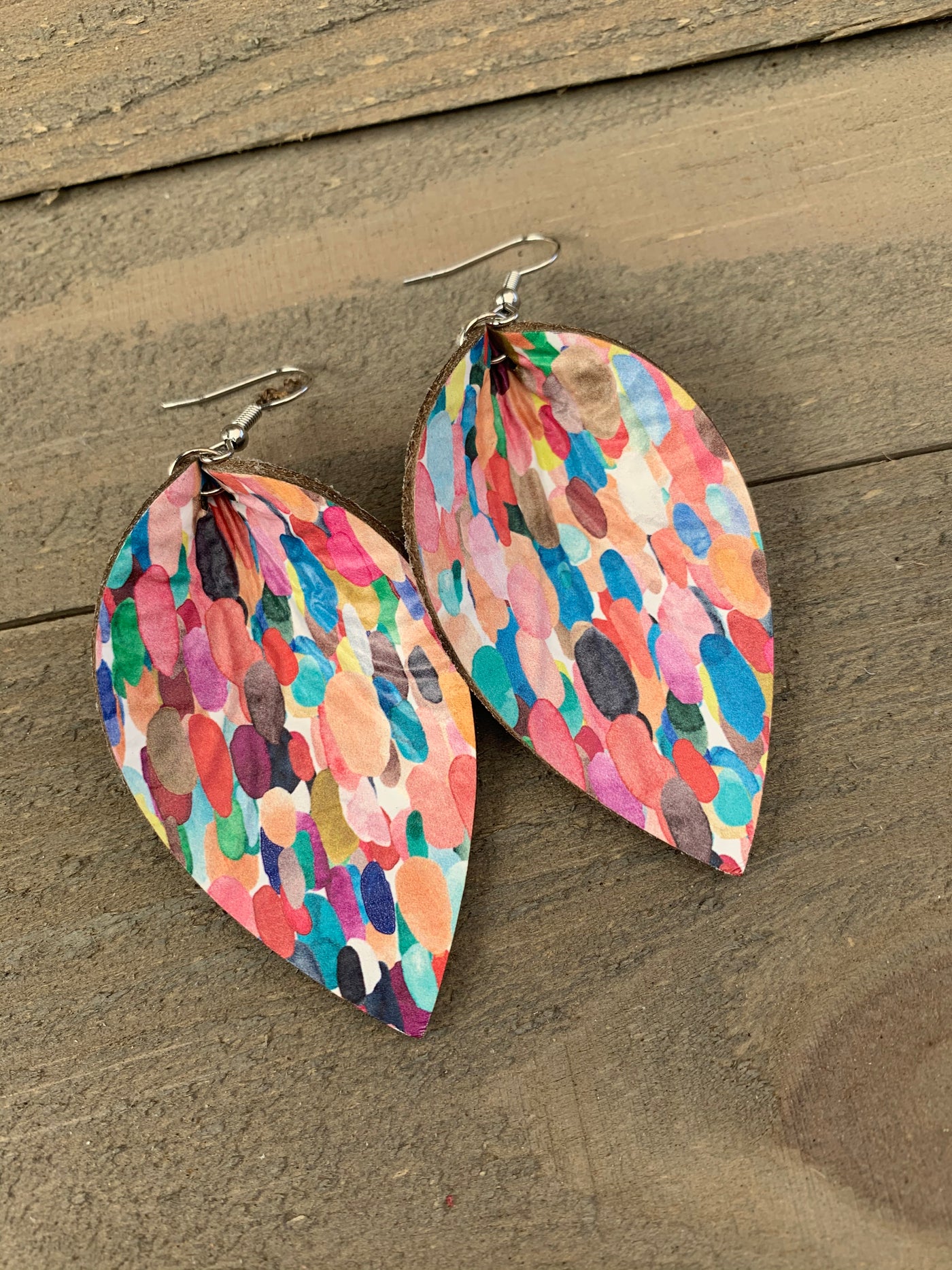 Rainbow Confetti Leather Earrings - Jill's Jewels | Unique, Handcrafted, Trendy, And Fun Jewelry