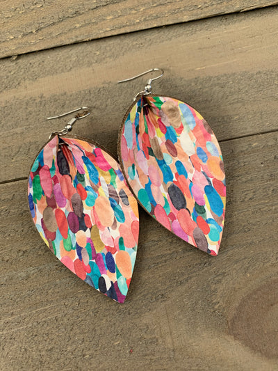 Rainbow Confetti Leather Earrings - Jill's Jewels | Unique, Handcrafted, Trendy, And Fun Jewelry