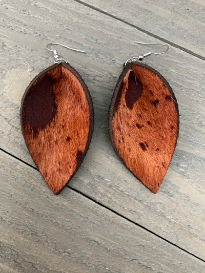 Rust Brown acid wash hair on leather earring - Jill's Jewels | Unique, Handcrafted, Trendy, And Fun Jewelry