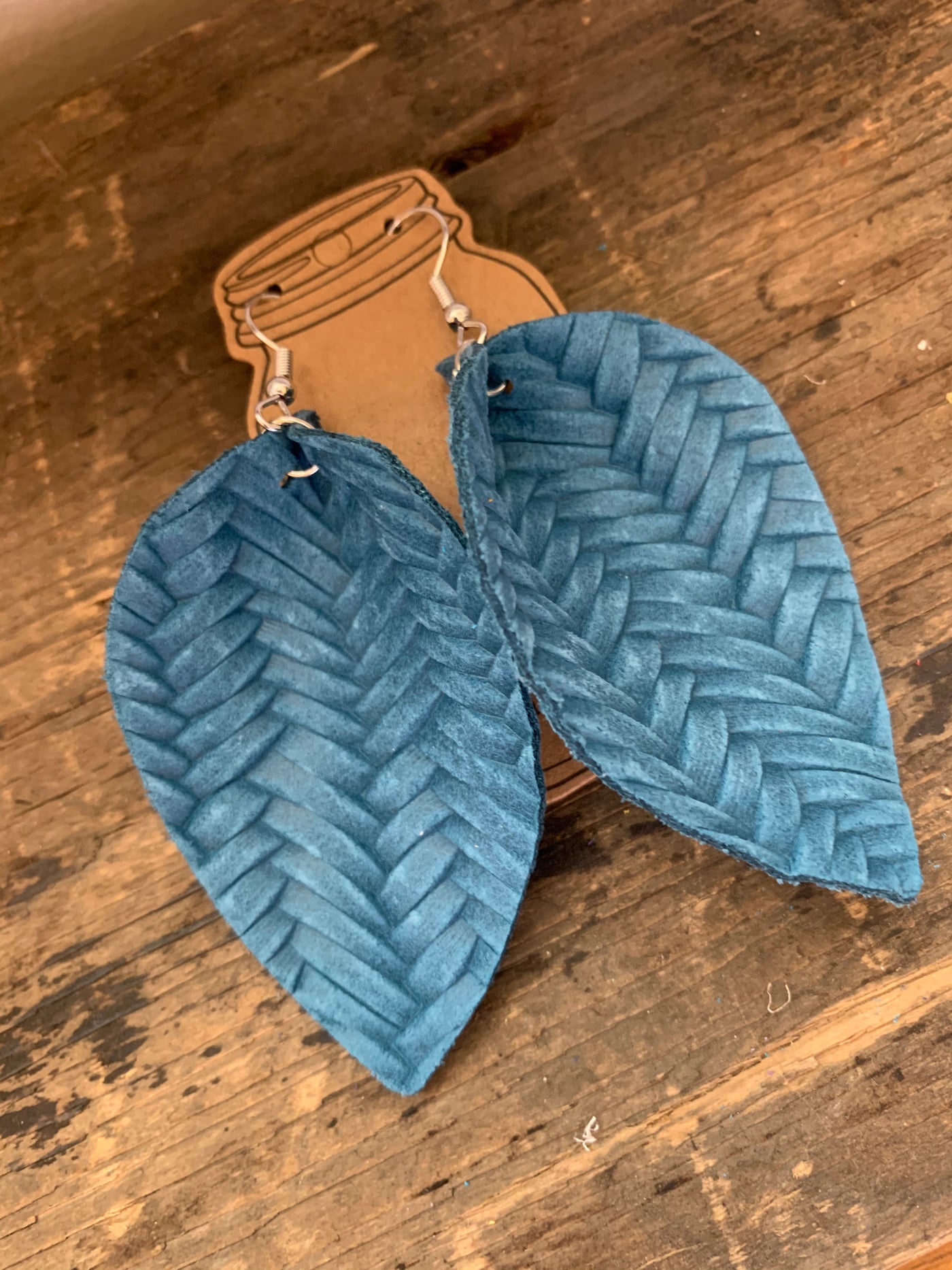 Dark Teal Braided Leather Earrings - Jill's Jewels | Unique, Handcrafted, Trendy, And Fun Jewelry